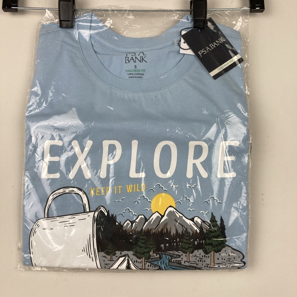 Jos A bank Mens T-Shirt Size Small Blue 100% Cotton Tailored Fit
